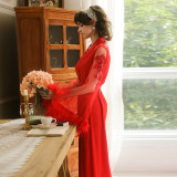 Women Feather Lace Patchwork Lounge Robe