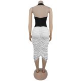 Women Halter Neck Backless Pleated Bodycon Dress