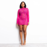 Women Sexy See-Through Mesh Beaded Dress