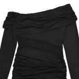Women Sexy Strapless Long-Sleeve Slit Dress