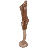 Sexy Long-Sleeved See-Through Mesh Beaded Dress