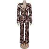 Sexy V-Neck Leopard Print Jumpsuit