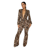 Sexy V-Neck Leopard Print Jumpsuit