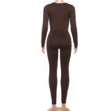 Summer Women's Fashion Sexy Draped Neck Slim Waist Bodycon Solid Color Jumpsuit