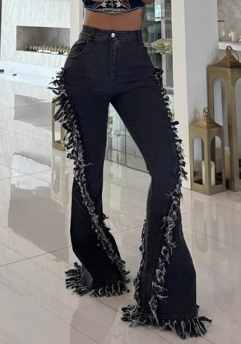 Frayed Bell Bottom Denim Pants