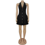 Sexy V-Neck Halter Neck Backless Dress