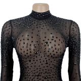 Women Sexy See-Through Mesh Beaded Dress