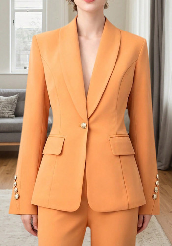 Women Elegant Turndown Collar Long-Sleeved Casual Patchwork Blazer