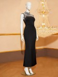 Women Rhinestone Mesh Sexy Formal Party Sleeveless Dress