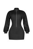 American Style Stand Collar Long-Sleeved Bodycon Dress
