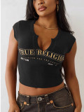 Women Short Letter Crop T-Shirt Top