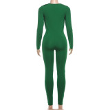 Summer Women's Fashion Sexy Draped Neck Slim Waist Bodycon Solid Color Jumpsuit