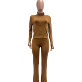 Women Casual Sexy Long-Sleeved Top and Bell Bottom Pant Two-Piece Set