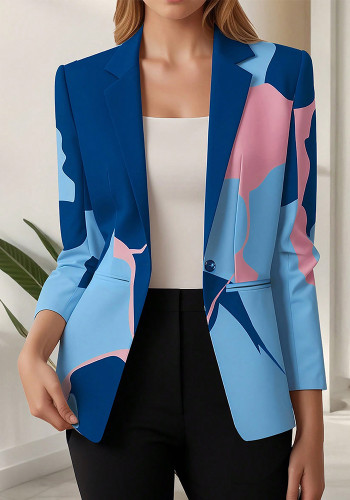 Women Turndown Collar Color Block Elegant OL Wear Blazer
