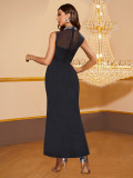 Women Rhinestone Mesh Sexy Formal Party Sleeveless Dress