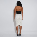 Women Halter Neck Backless Pleated Bodycon Dress