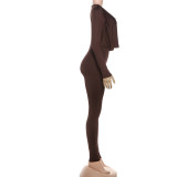 Summer Women's Fashion Sexy Draped Neck Slim Waist Bodycon Solid Color Jumpsuit