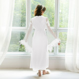 Women Feather Lace Patchwork Lounge Robe