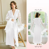 Women Feather Lace Patchwork Lounge Robe