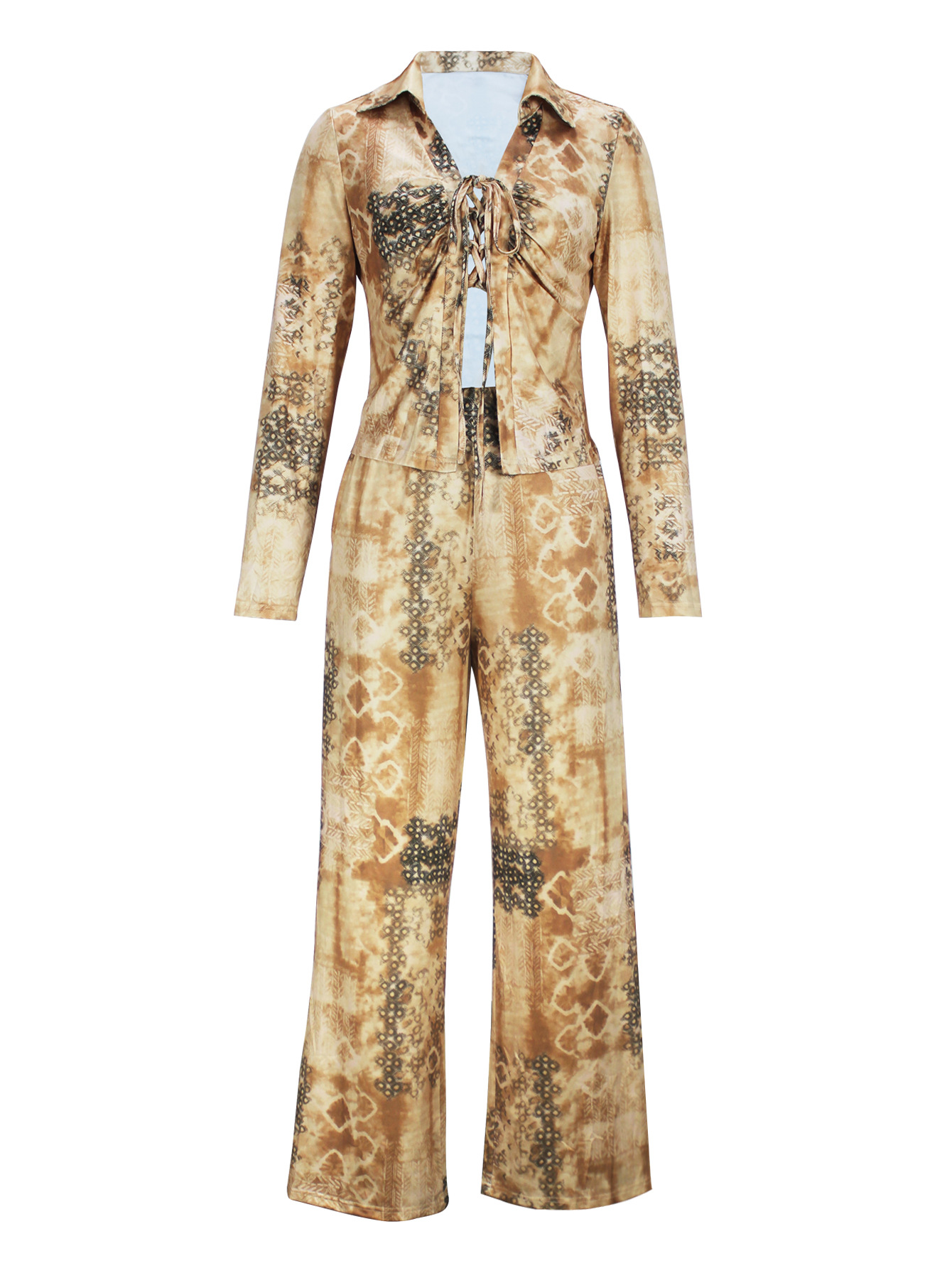 Women Elegant V-Neck Long-Sleeved Top and Pants Two-Piece Set