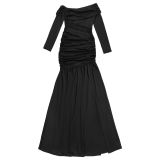 Women Sexy Strapless Long-Sleeve Slit Dress