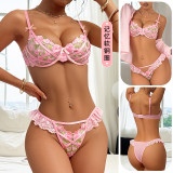Women Sexy Rose Embroidered Lace Lingerie Two-Piece Set