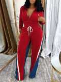 Women Elegant Zipper Long-Sleeved Top and Drawstring Pants Two-Piece Set