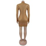 Women Sexy See-Through Mesh Beaded Dress