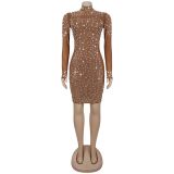 Sexy Long-Sleeved See-Through Mesh Beaded Dress