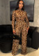 Women Casual Leopard Print Top and Pant Two-Piece Set