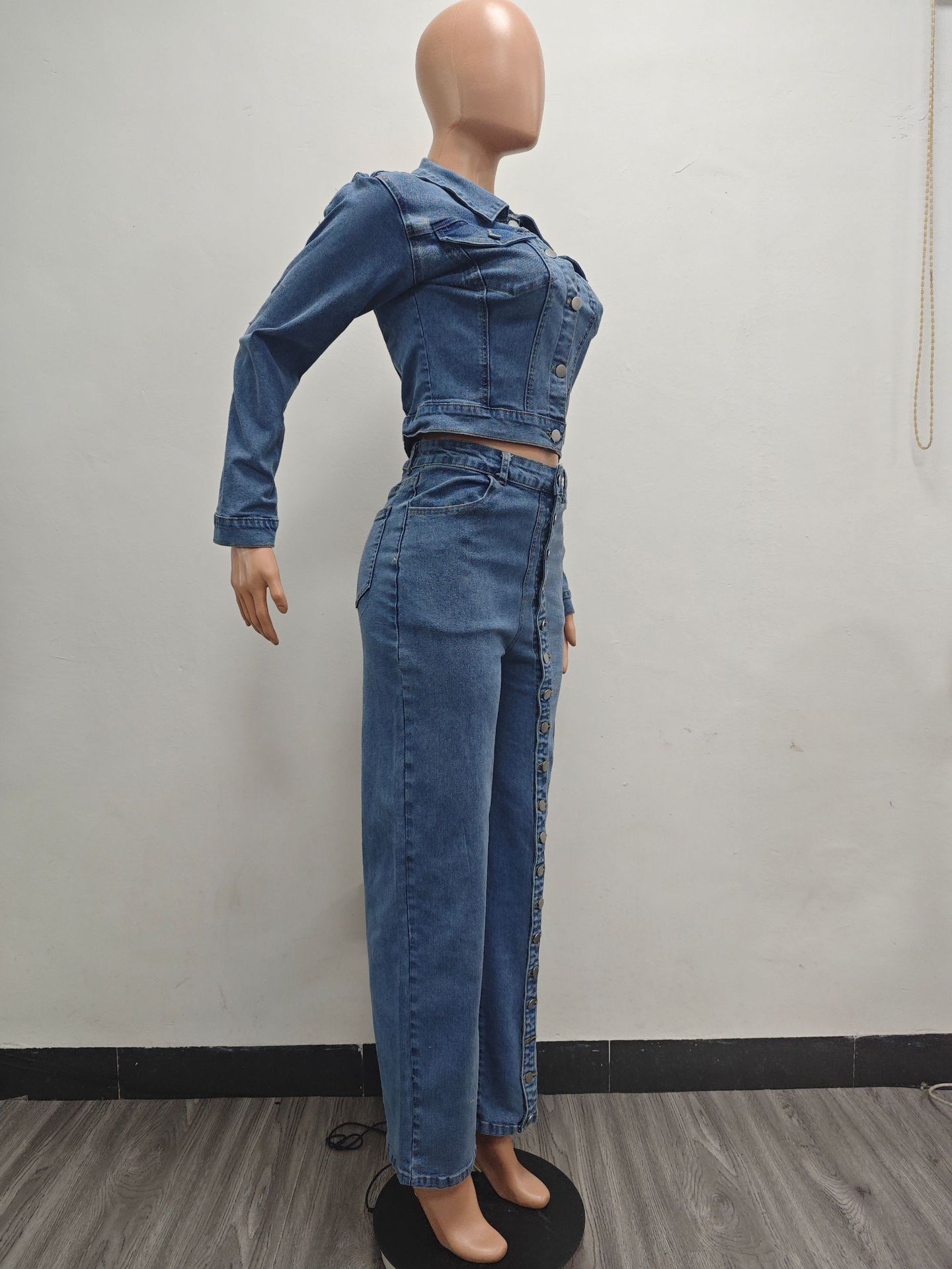 Women Sexy Stretch Denim Top and Pant Casual Two-Piece Set