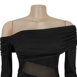 Women Sexy Strapless Long-Sleeve Slit Dress