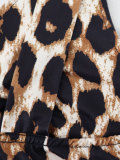 Plus Size Women Leopard Print V-Neck Summer Strap Maxi Dress