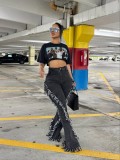 Frayed Bell Bottom Denim Pants