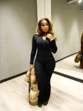Women Casual Sexy Long-Sleeved Top and Bell Bottom Pant Two-Piece Set