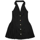 Sexy V-Neck Halter Neck Backless Dress