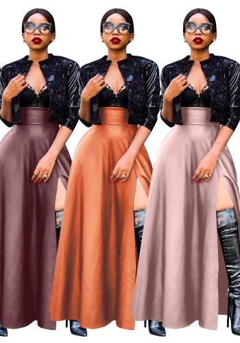 Women Sexy Pu-Leather Slit Irregular Skirt