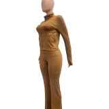 Women Casual Sexy Long-Sleeved Top and Bell Bottom Pant Two-Piece Set