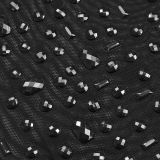 Women Sexy See-Through Mesh Beaded Top and Skirt Two-Piece Set