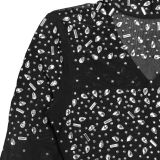 Sexy Long-Sleeved See-Through Mesh Beaded Dress