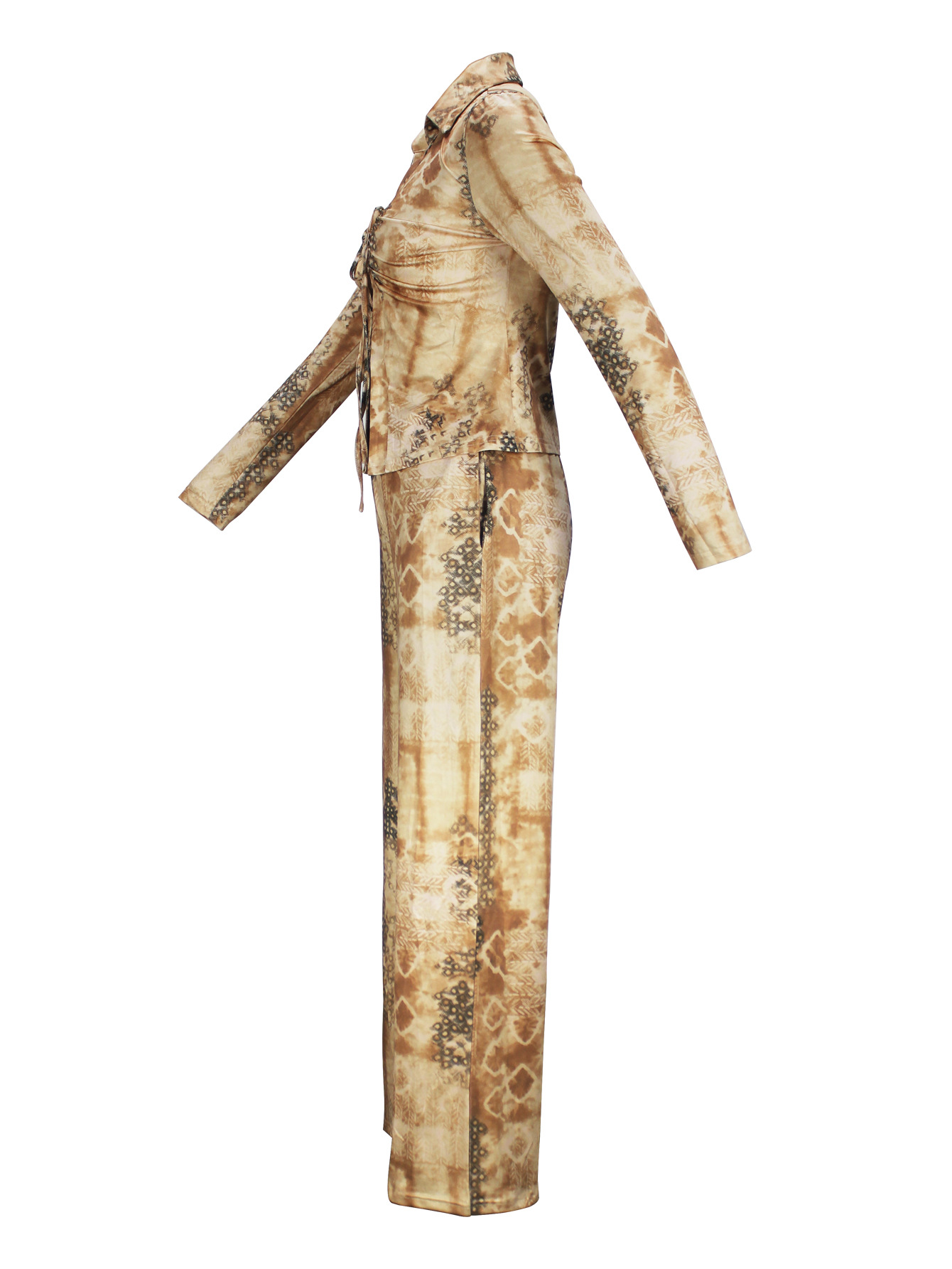 Women Elegant V-Neck Long-Sleeved Top and Pants Two-Piece Set