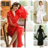 Women Feather Lace Patchwork Lounge Robe