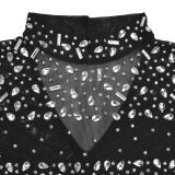 Sexy Long-Sleeved See-Through Mesh Beaded Dress