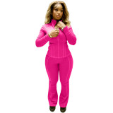 Women Casual Sexy Long-Sleeved Top and Bell Bottom Pant Two-Piece Set