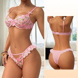 Women Sexy Rose Embroidered Lace Lingerie Two-Piece Set