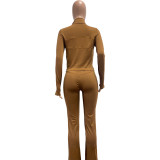 Women Casual Sexy Long-Sleeved Top and Bell Bottom Pant Two-Piece Set