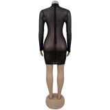Women Sexy See-Through Mesh Beaded Dress