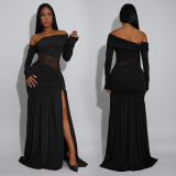 Women Sexy Strapless Long-Sleeve Slit Dress
