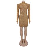 Women Sexy See-Through Mesh Beaded Dress