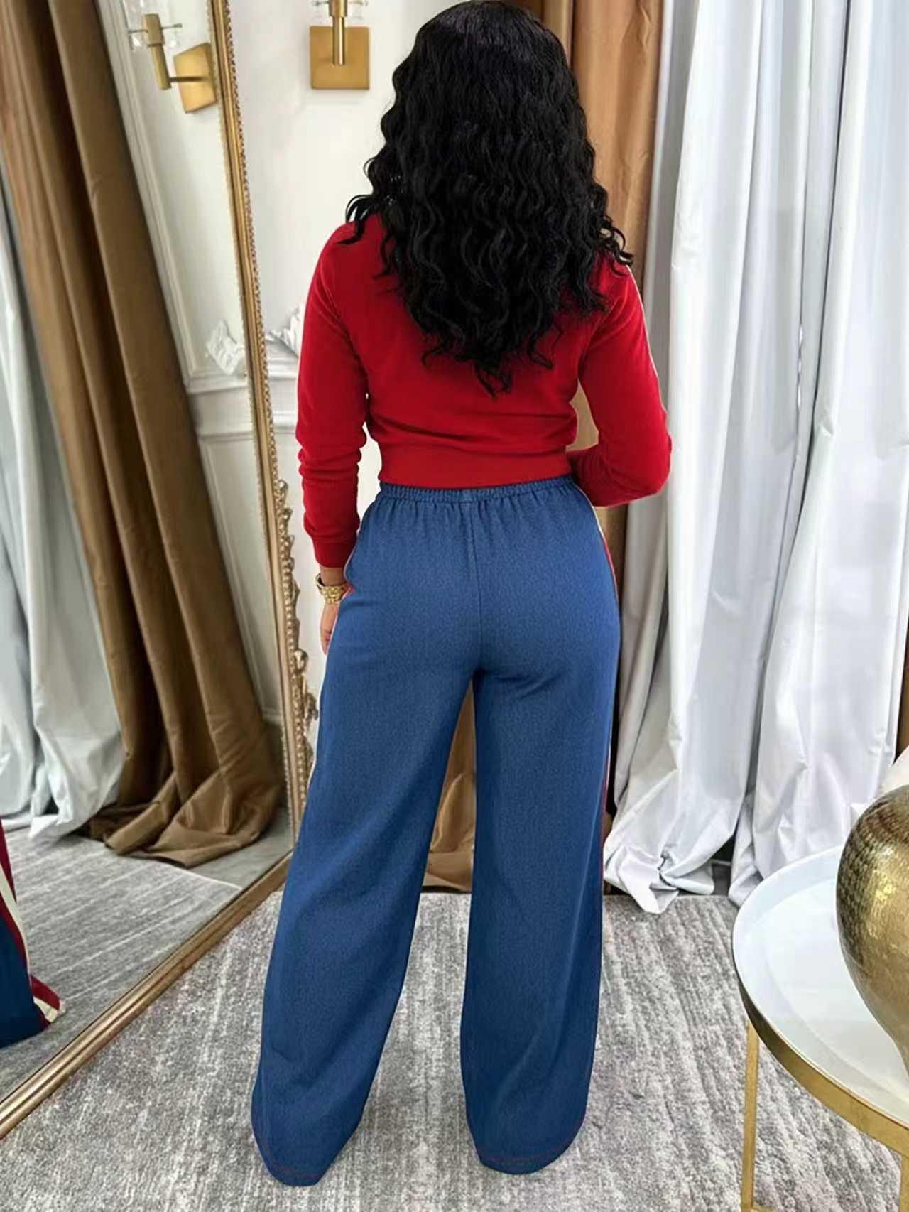 Women Elegant Zipper Long-Sleeved Top and Drawstring Pants Two-Piece Set